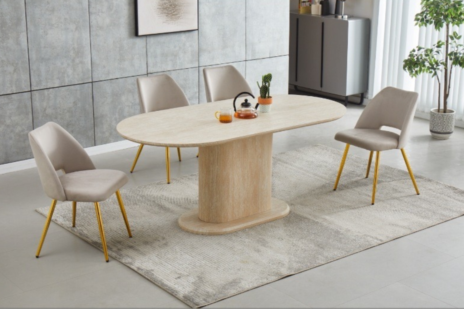 Eettafel Lea Travertinlook - Ovaal