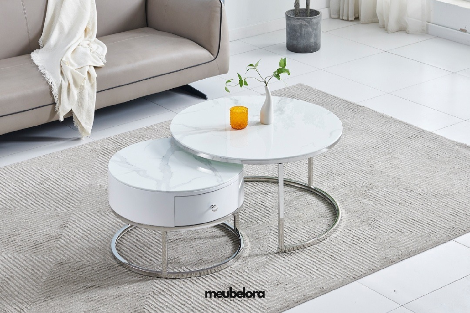 Salontafel 'Lera' Tweedelig 80-60cm — Poten in Zilverkleur