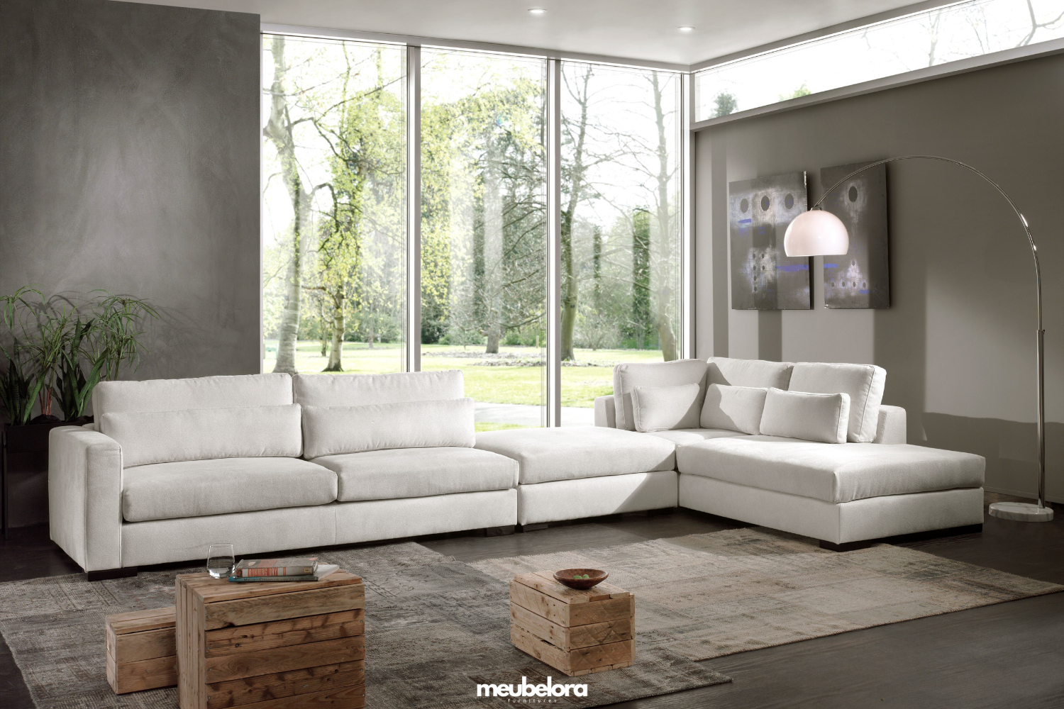 Hoeksalon Amsterdam + Poef — Longchair Rechts