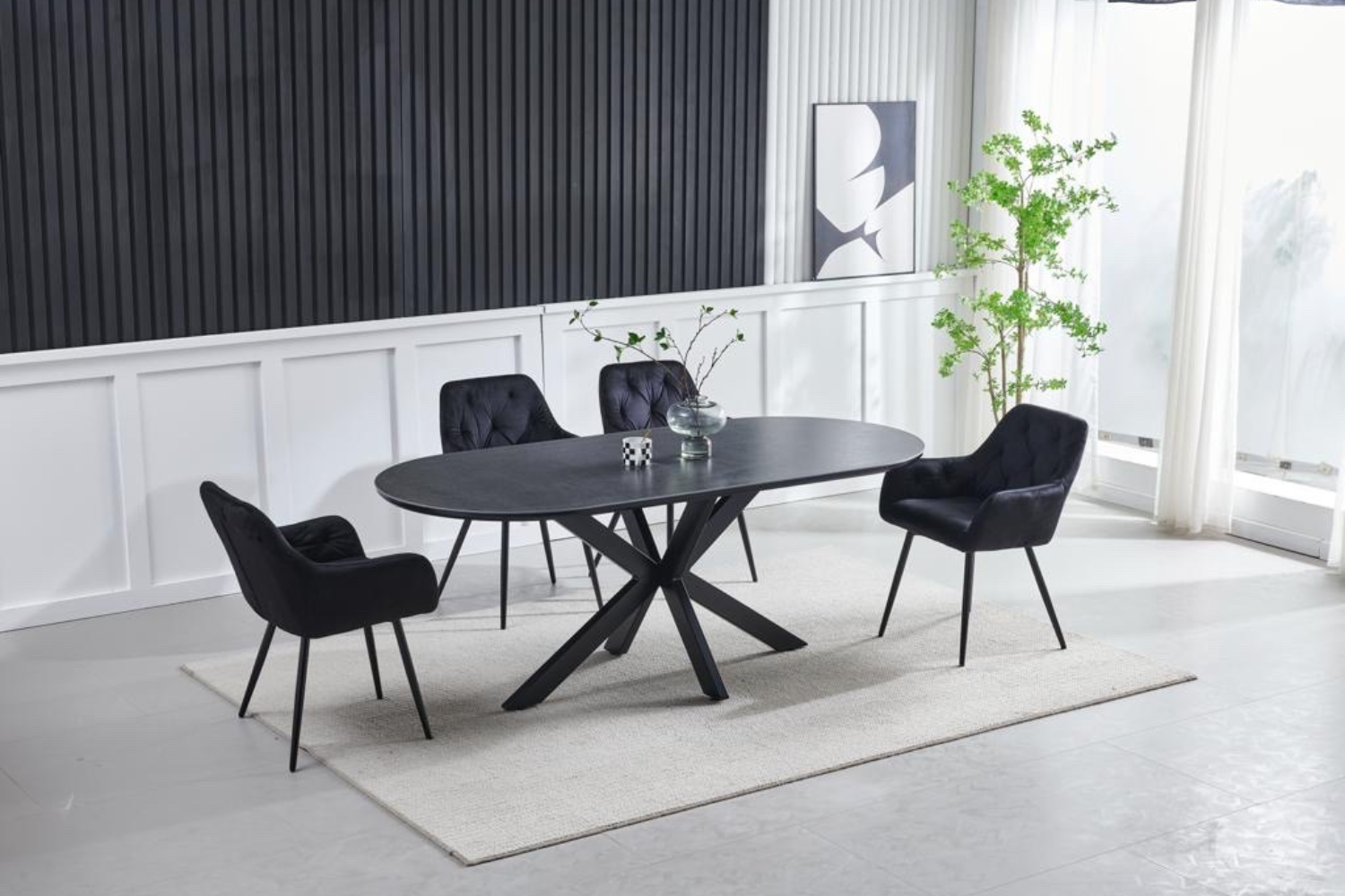 Eettafel 'Ophelia' 150cm Ovaal — Poten in Zwart