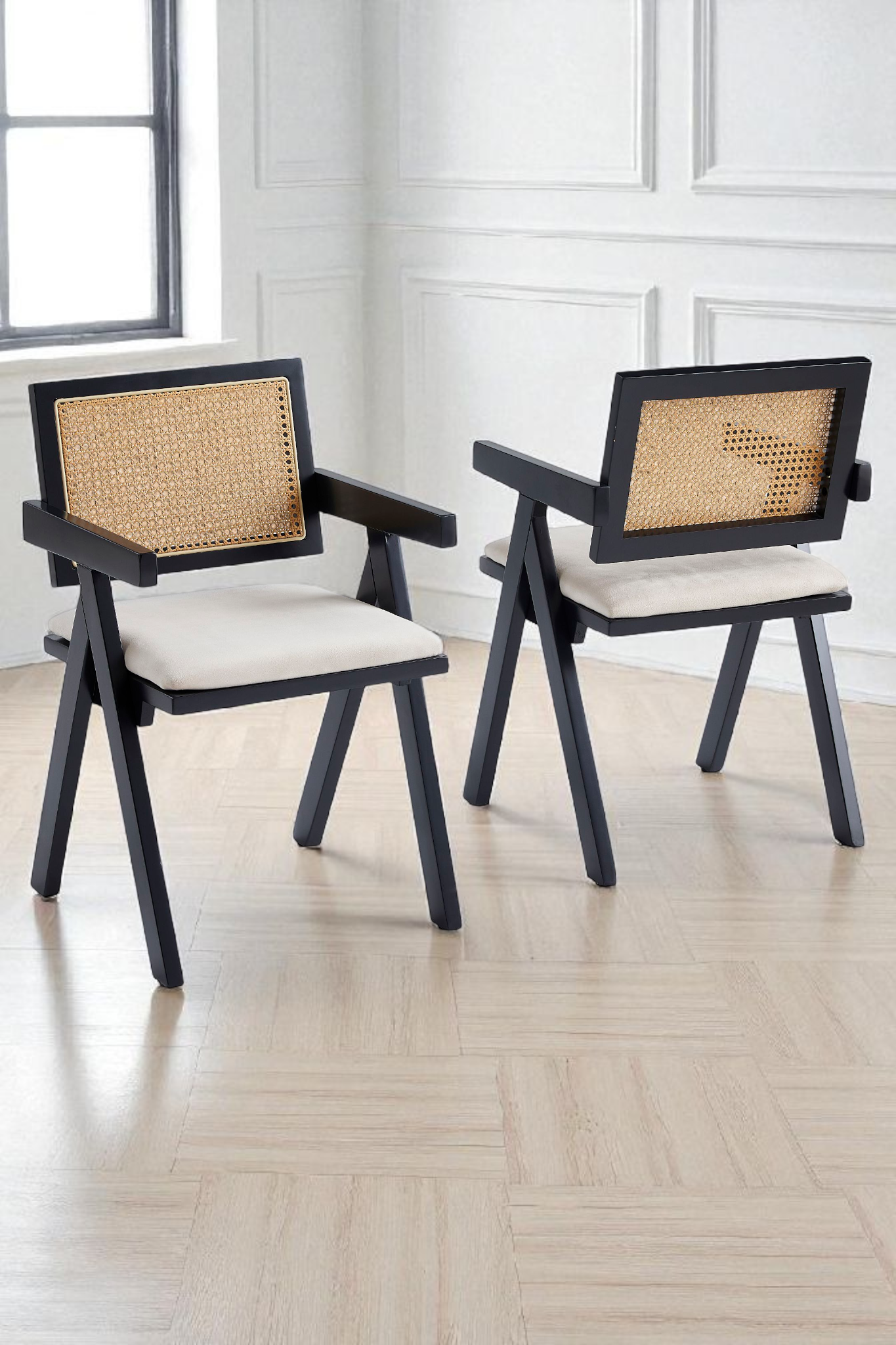 Eetkamerstoel Rotina - Zwart Frame met Naturel Rotan