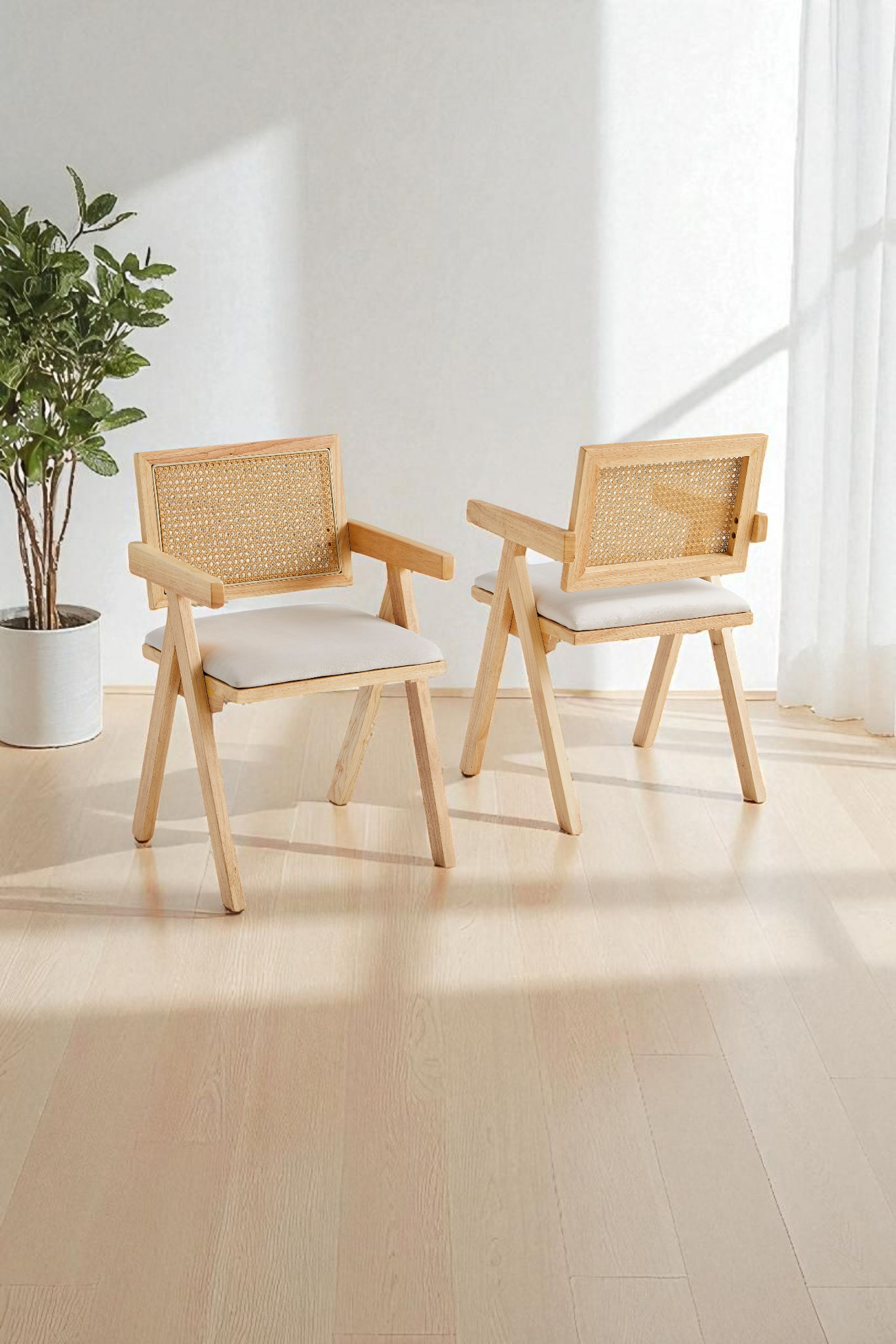 Eetkamerstoel Rotina - Licht hout Kleur met Rotan