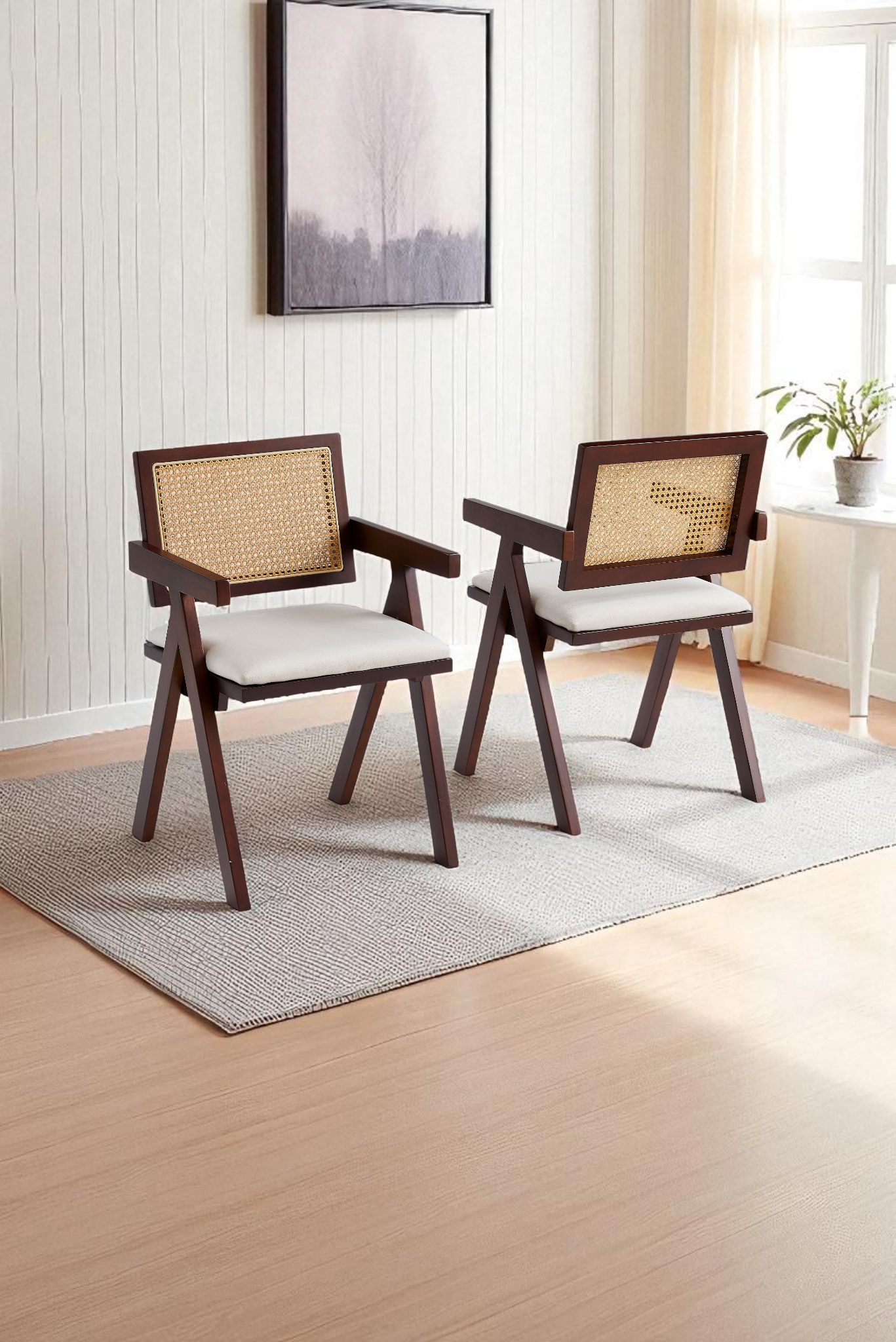 Eetkamerstoel Rotina - Notenkleur met Rotan