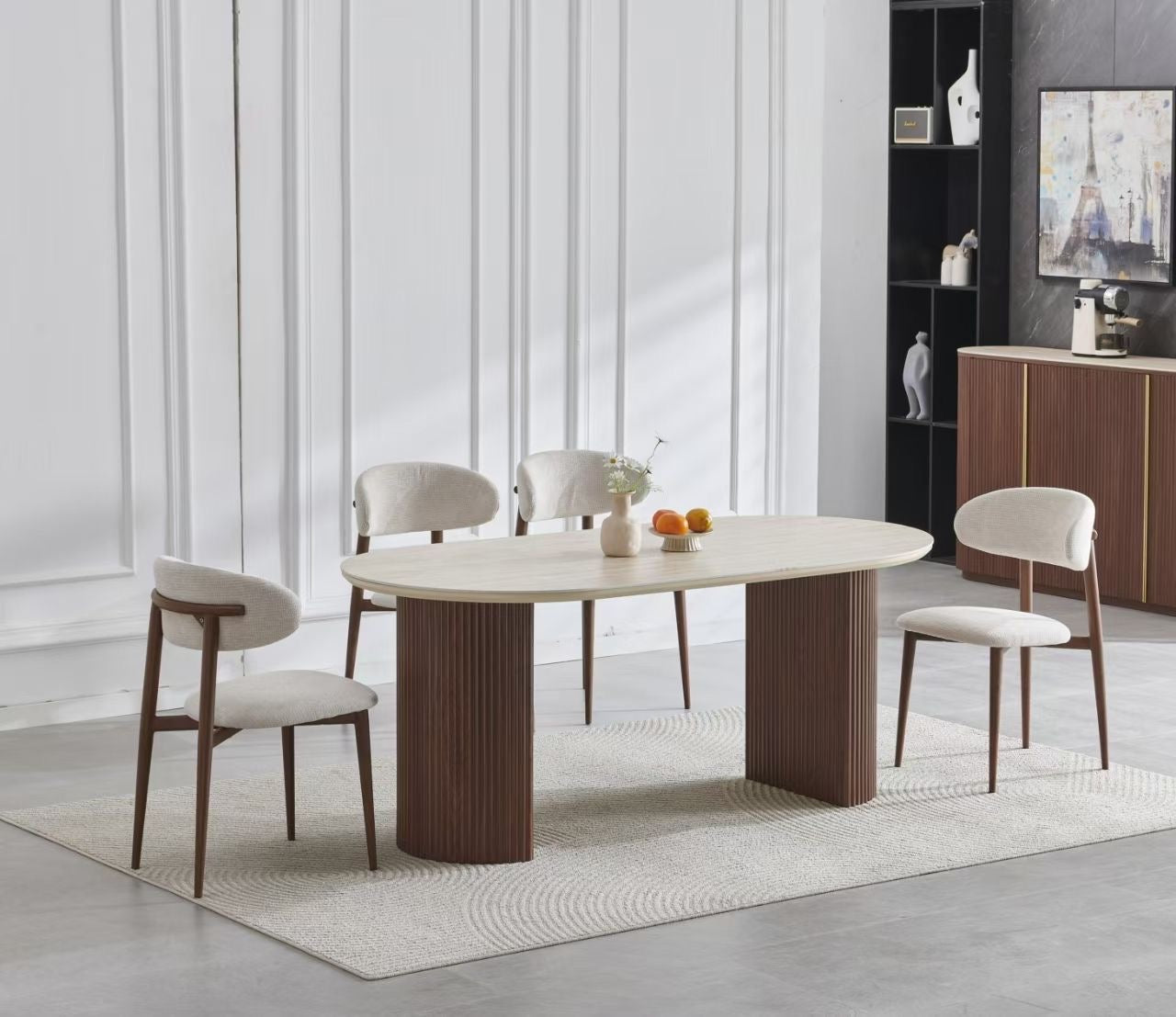 Eettafel Calypso – Noten & Travertin Keramiek – 180×90 cm