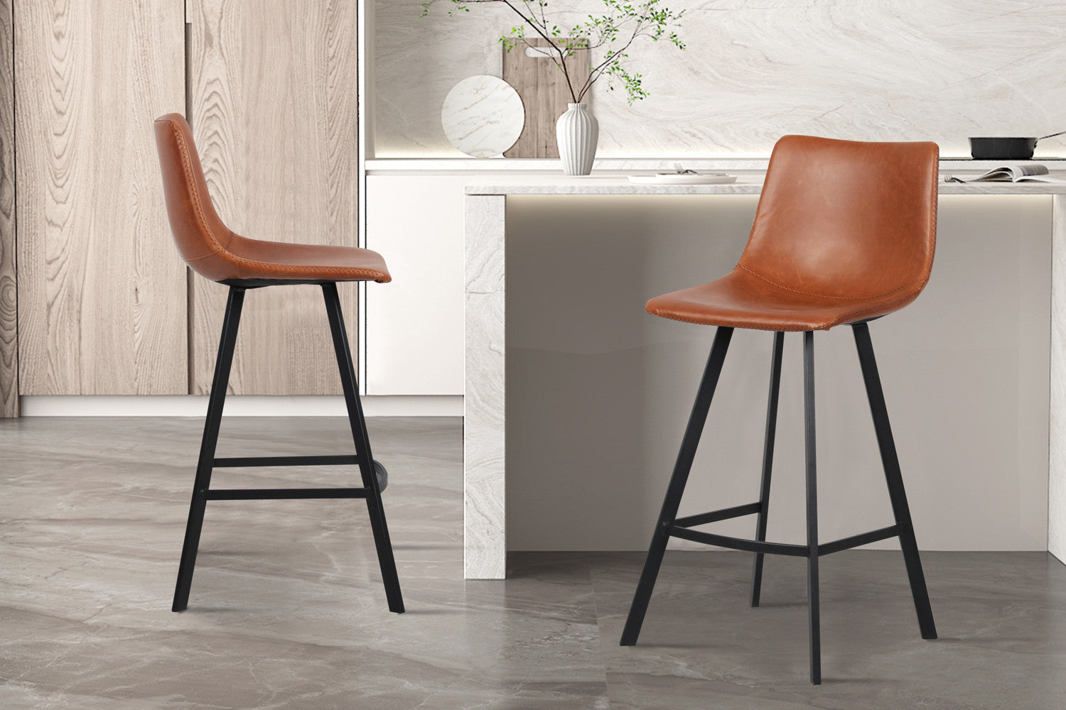 Counterstoel 'Ozan' PU Cognac