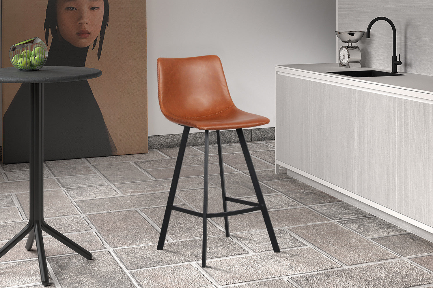 Counterstoel 'Ozan' PU Cognac