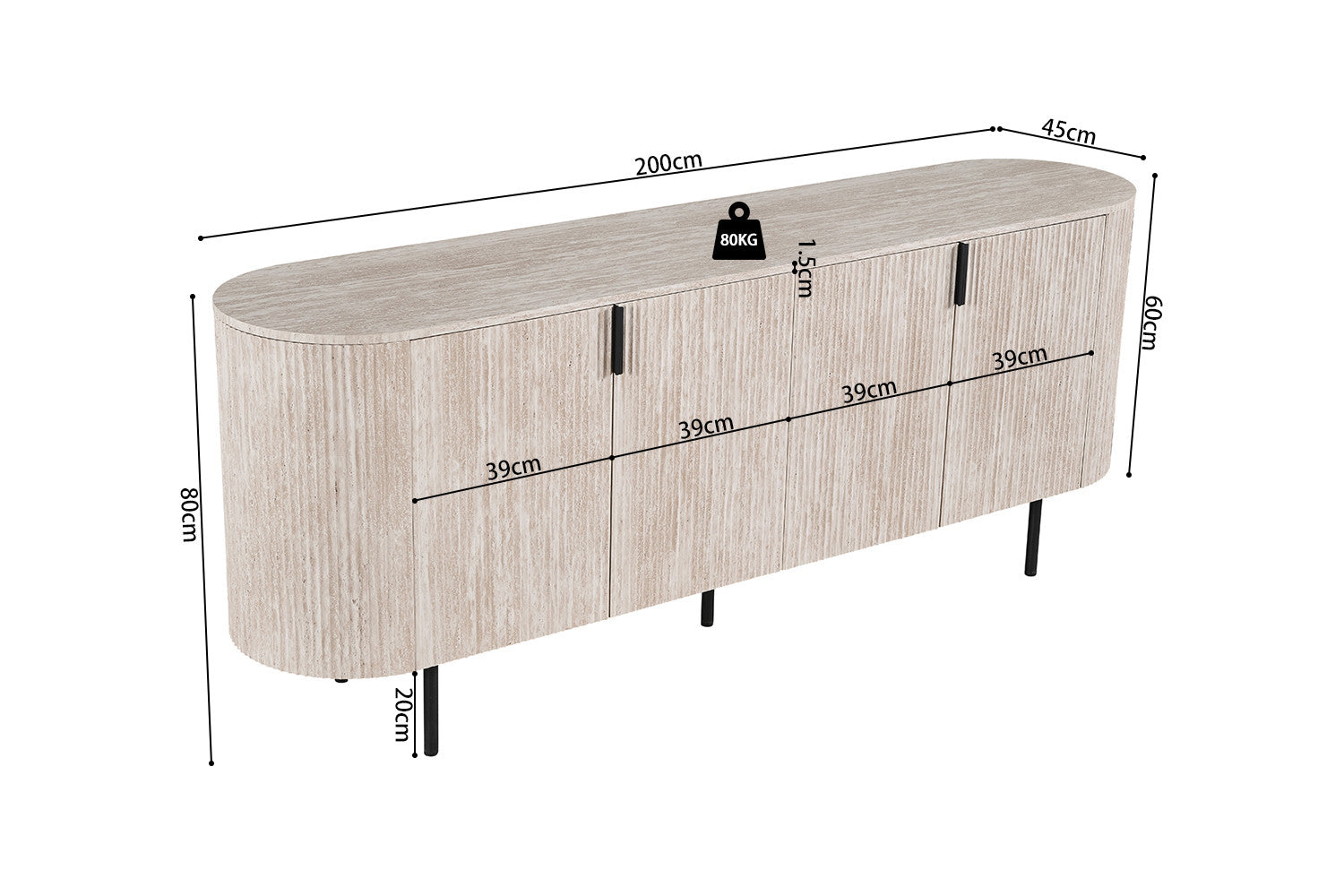 Dressoir 'Lagos' 200 cm Decor Travertin Beige