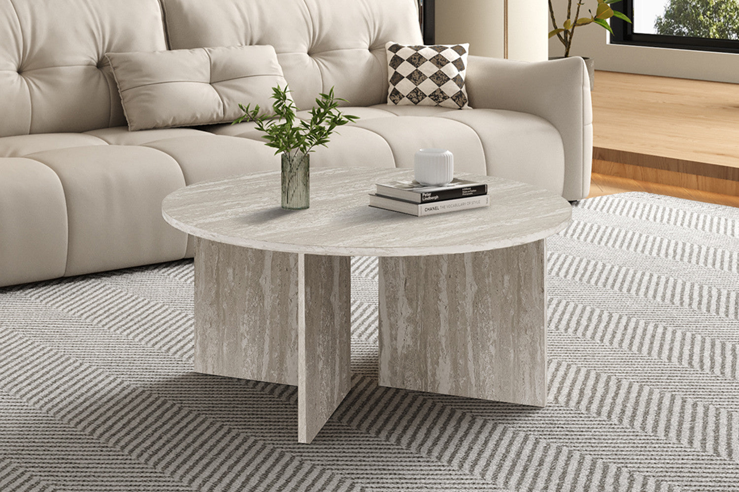 Salontafel 'Drasir' Rond Decor Travertin Grijs