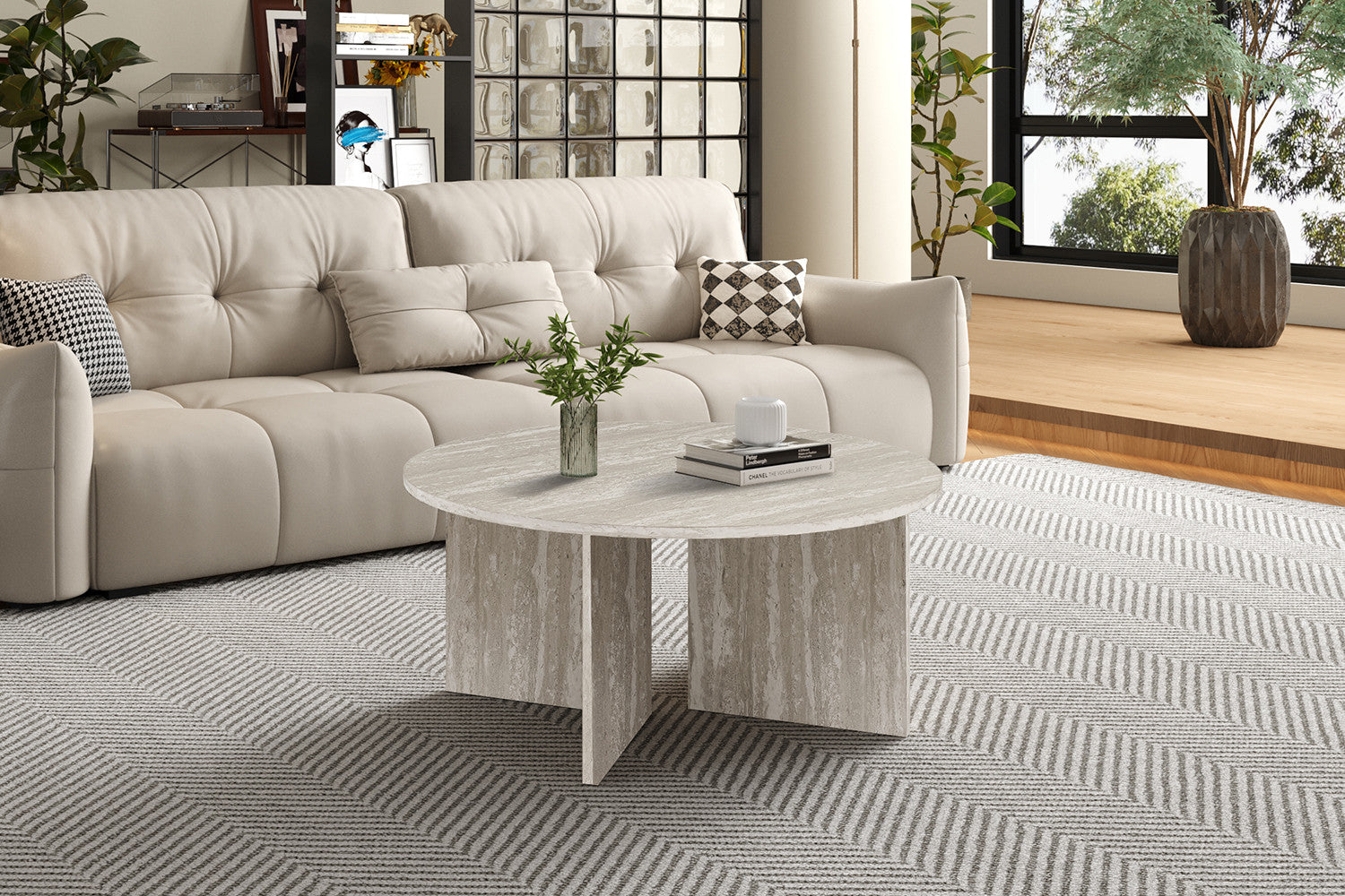 Salontafel 'Drasir' Rond Decor Travertin Grijs