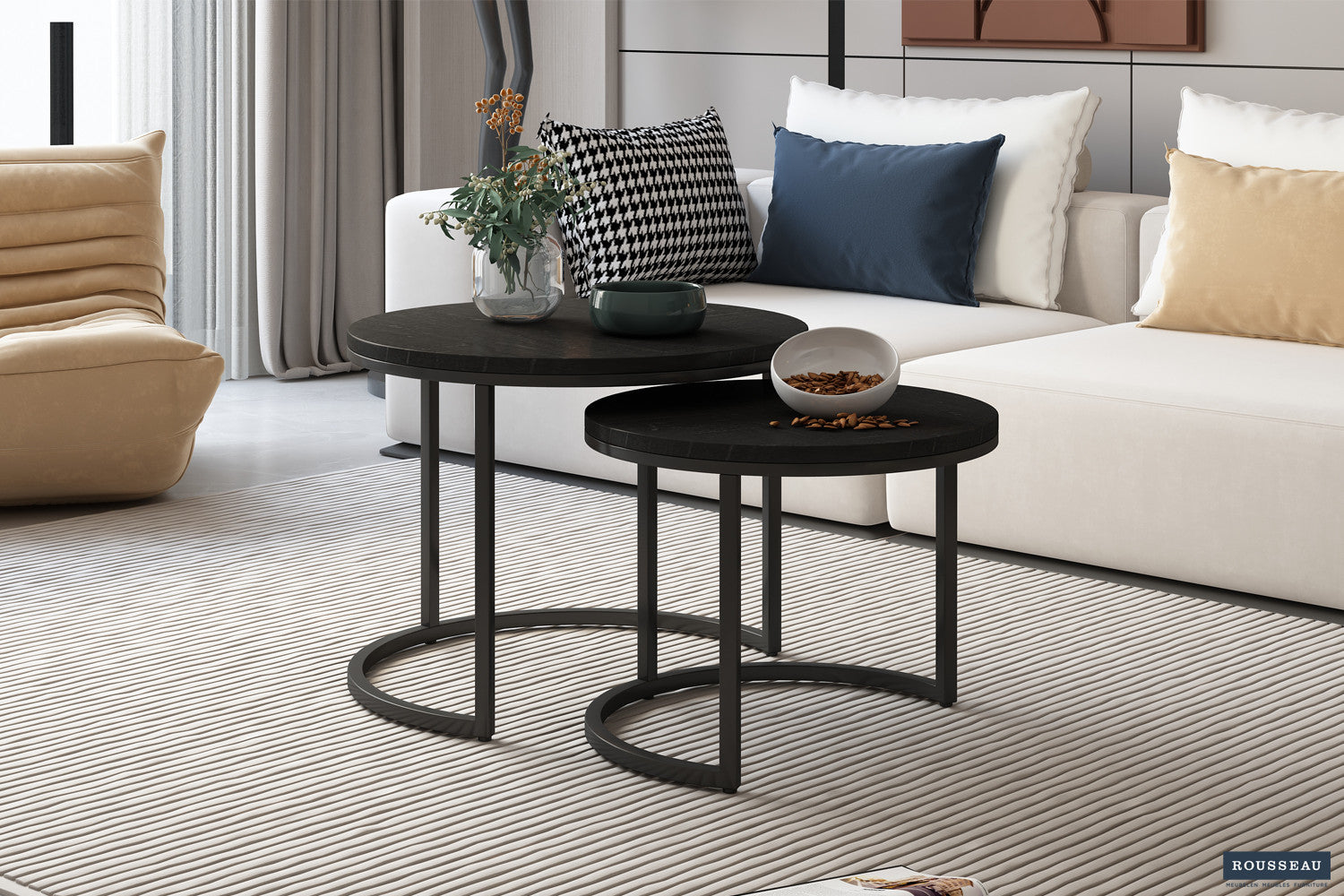 Salontafel 'Goja' 2-delig Mango hout zwart