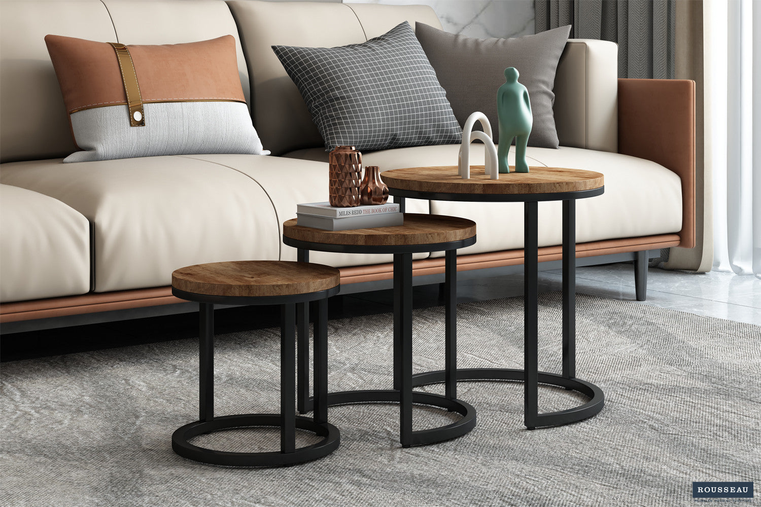 Bijzettafel 'Plano' 3-delig Mangohout