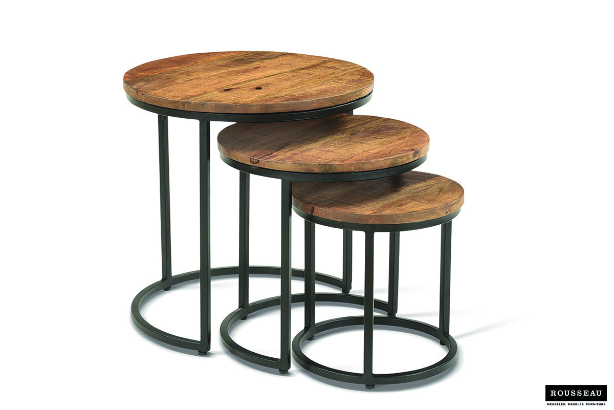 Bijzettafel 'Plano' 3-delig Mangohout