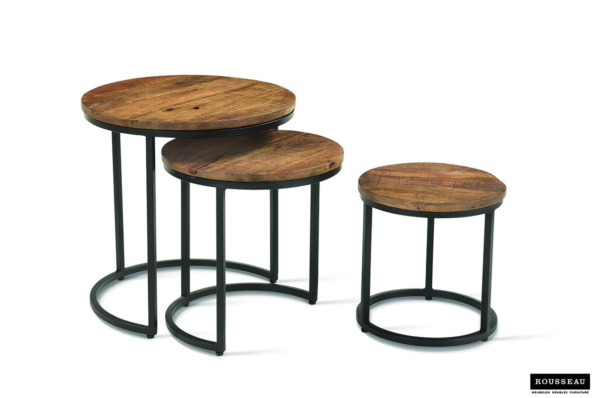 Bijzettafel 'Plano' 3-delig Mangohout