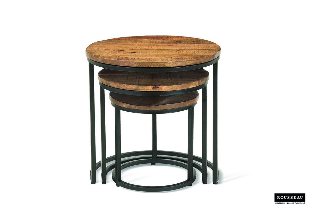 Bijzettafel 'Plano' 3-delig Mangohout