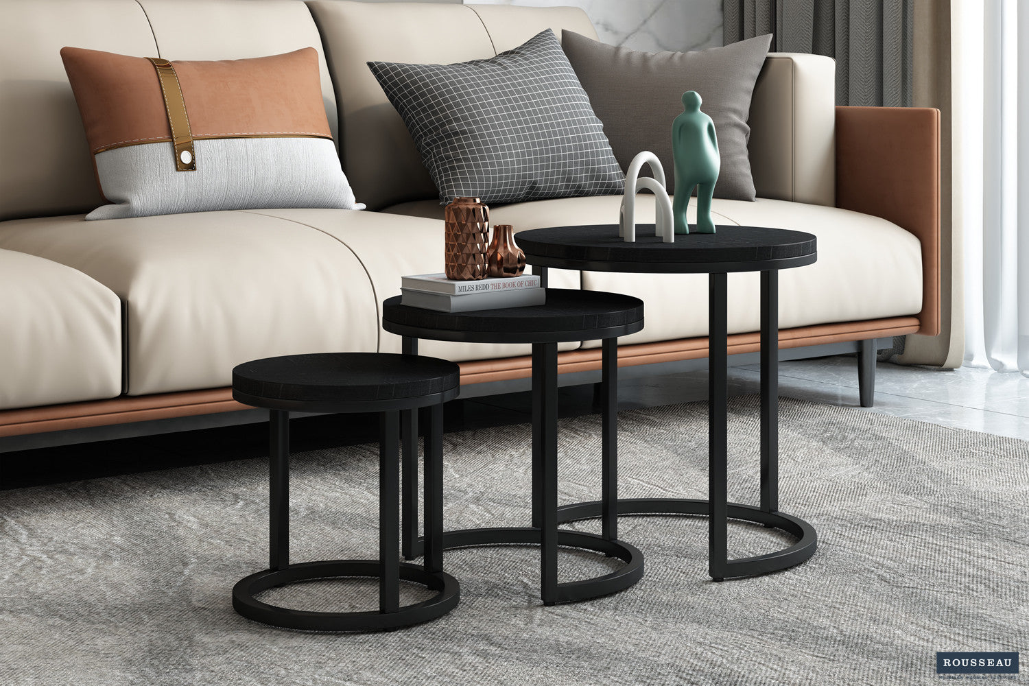 Bijzettafel 'Plano' 3-delig Mango hout zwart