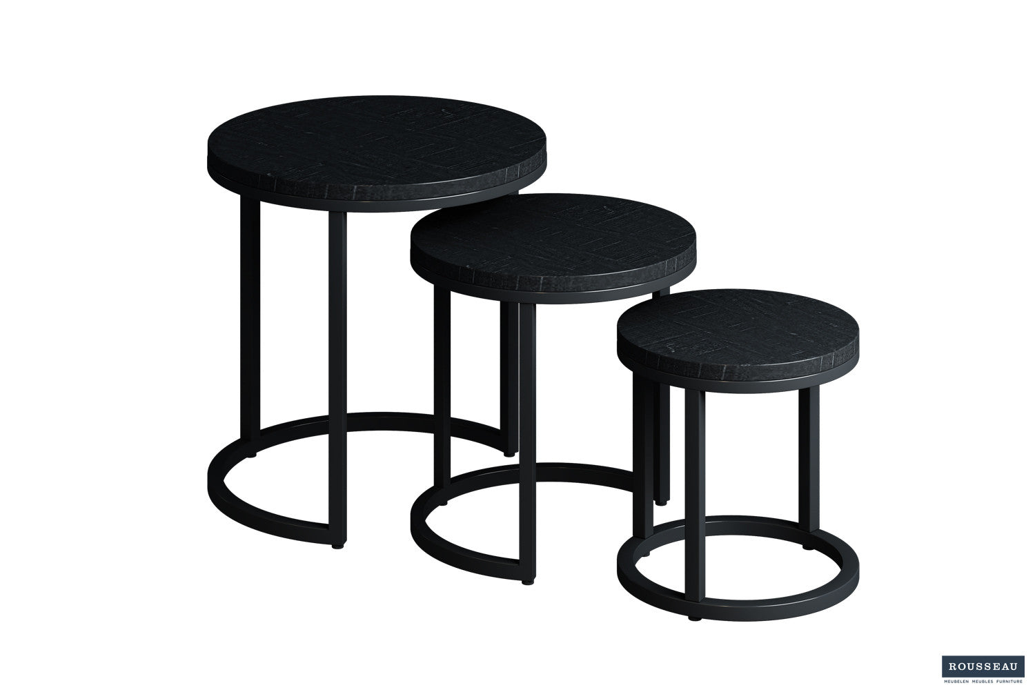 Bijzettafel 'Plano' 3-delig Mango hout zwart