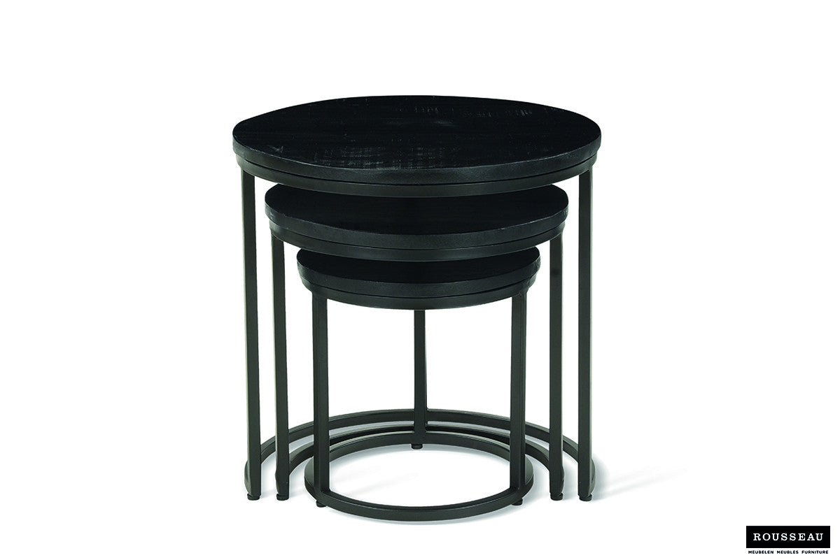 Bijzettafel 'Plano' 3-delig Mango hout zwart