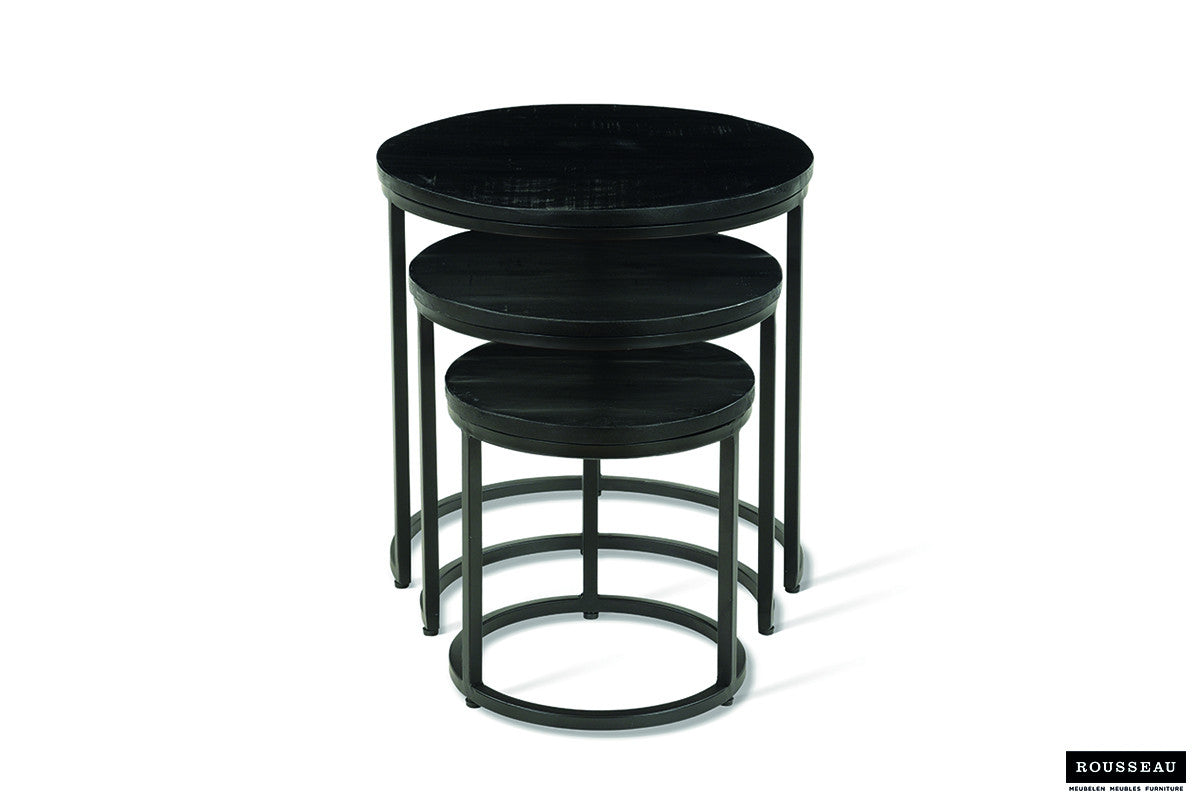 Bijzettafel 'Plano' 3-delig Mango hout zwart