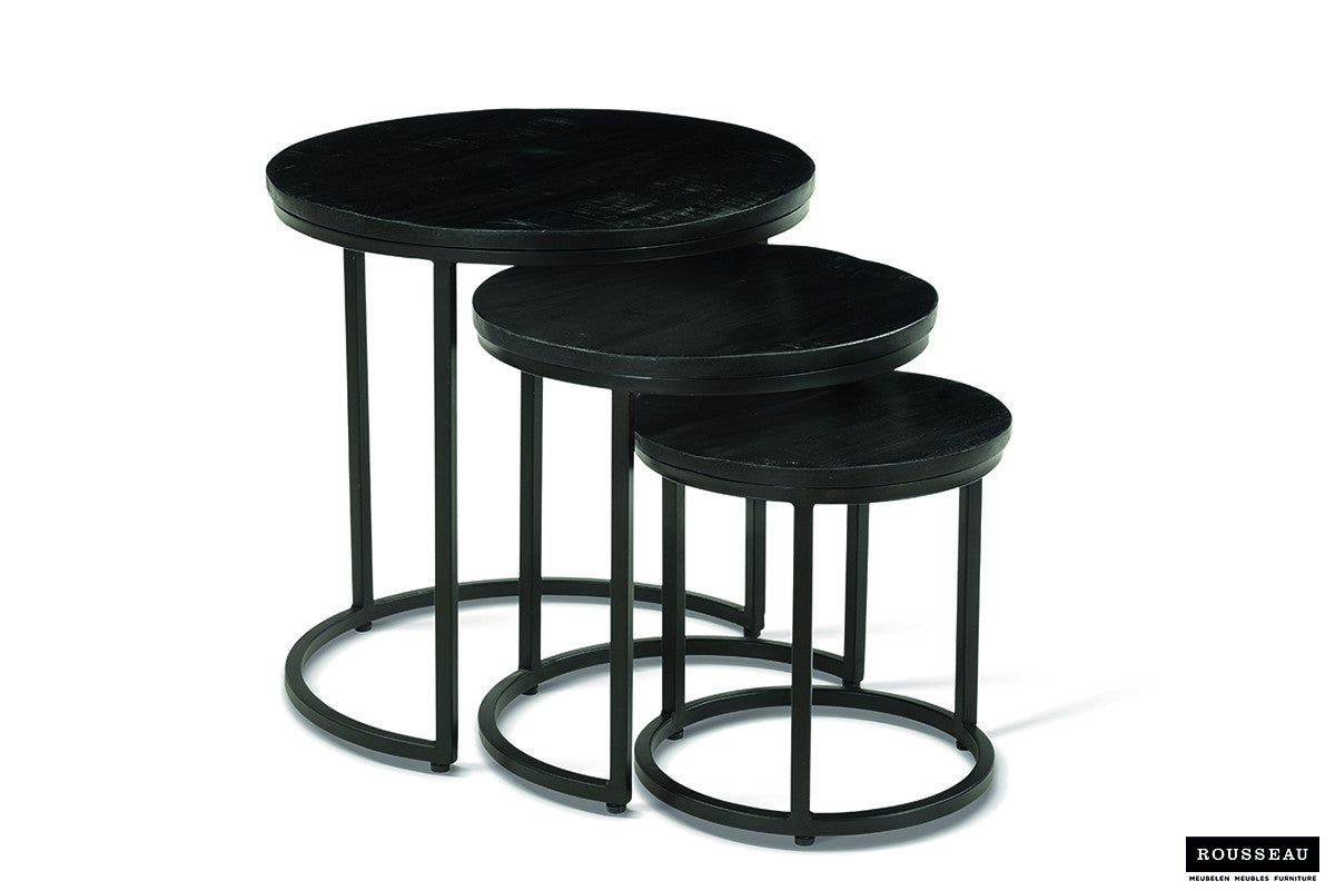 Bijzettafel 'Plano' 3-delig Mango hout zwart