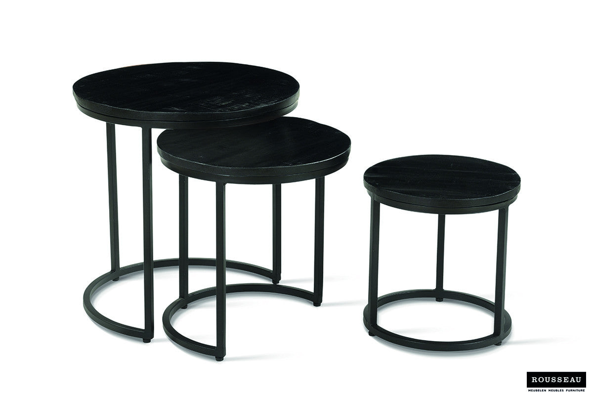 Bijzettafel 'Plano' 3-delig Mango hout zwart