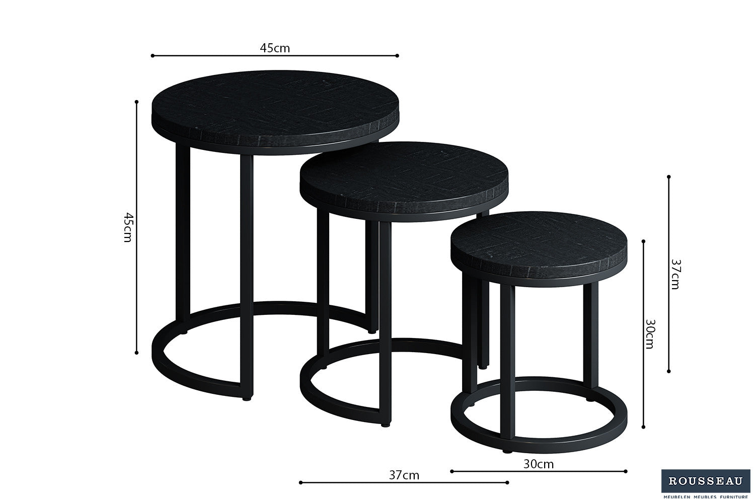 Bijzettafel 'Plano' 3-delig Mango hout zwart