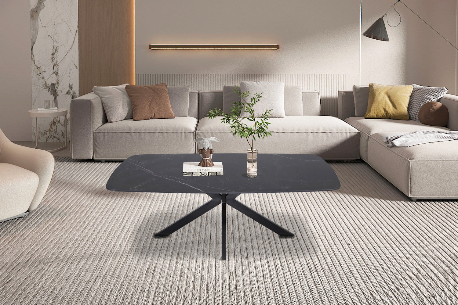 Salontafel 'Apollo' 130 cm Deens Ovaal Steen Zwart