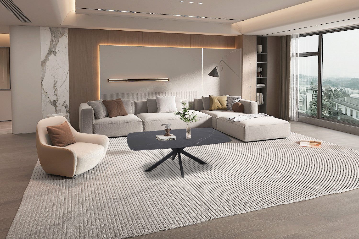 Salontafel 'Apollo' 130 cm Deens Ovaal Steen Zwart