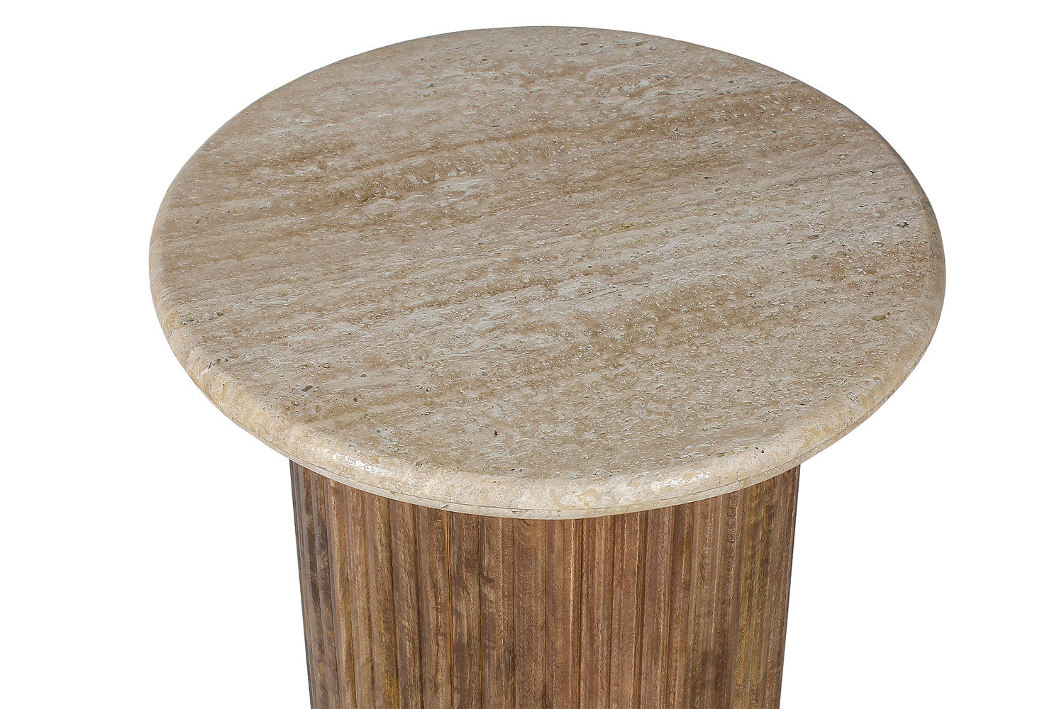 Bijzettafel 'Louis' 50 cm Mangohout met Travertin Beige