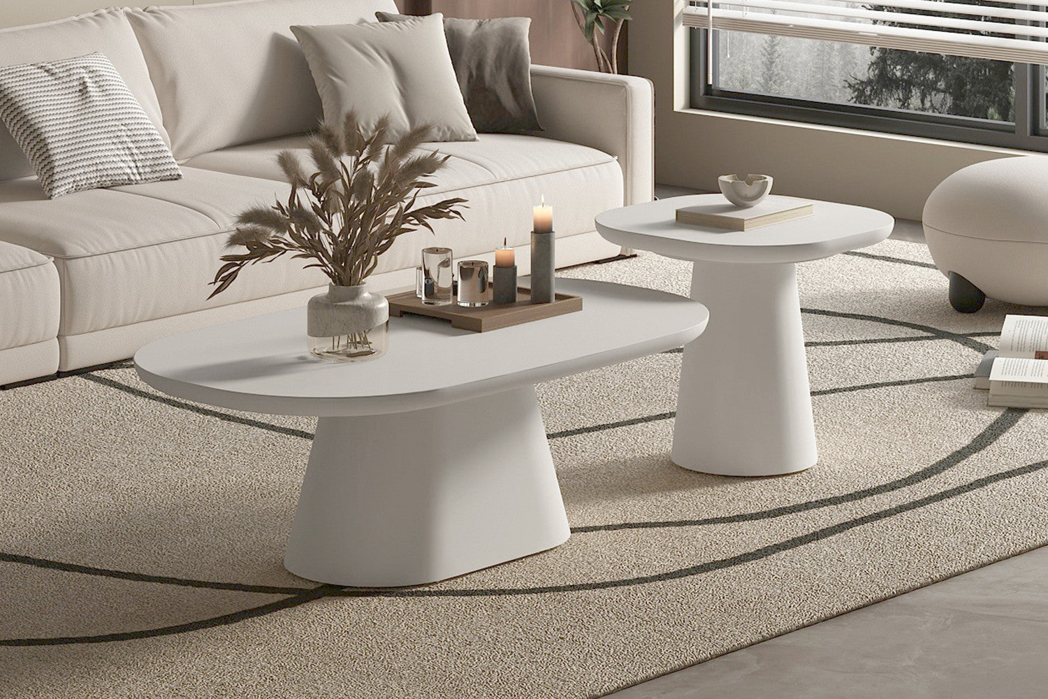 Salontafel 'Tavira' 120 cm Ovaal Cement Wit