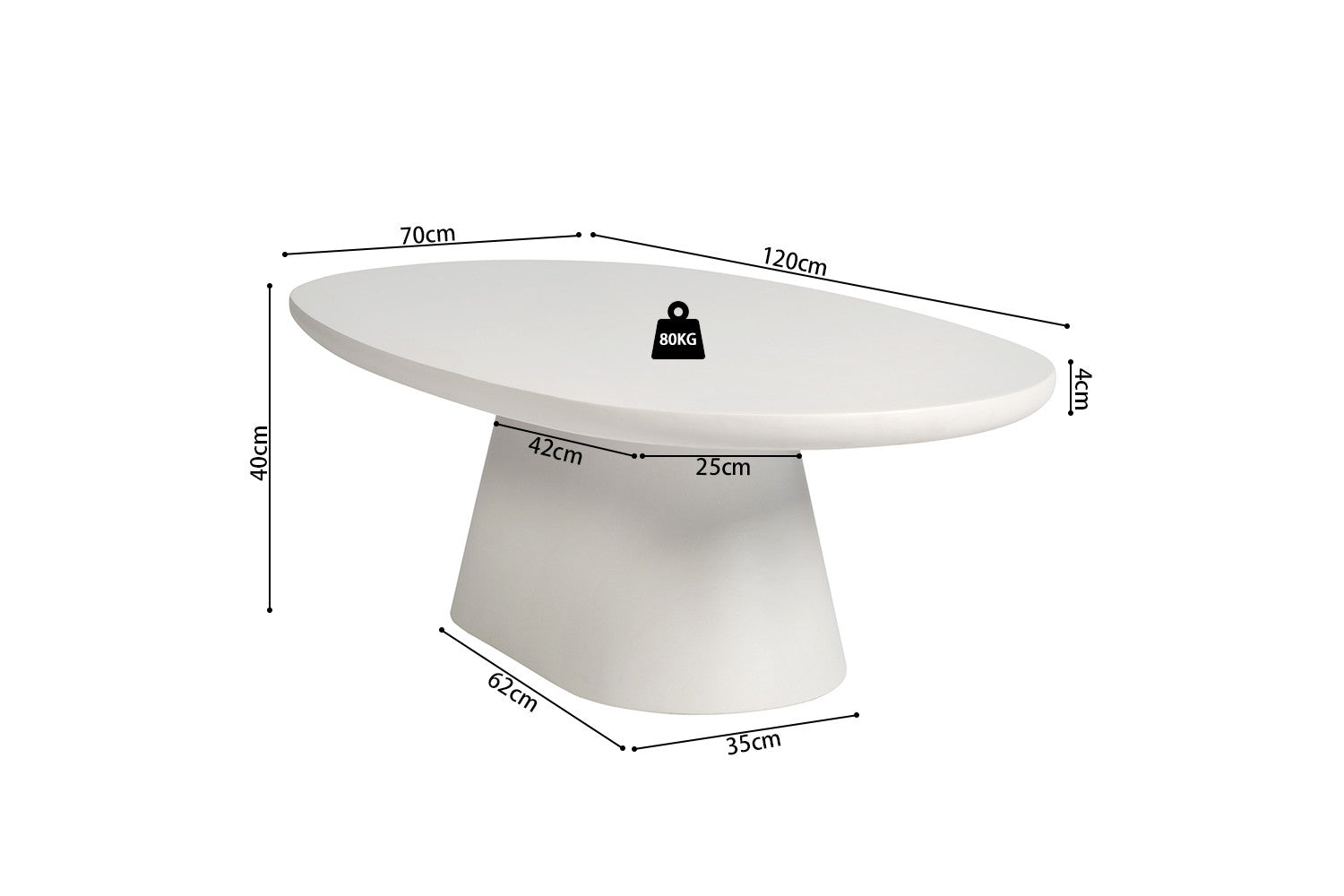 Salontafel 'Tavira' 120 cm Ovaal Cement Wit