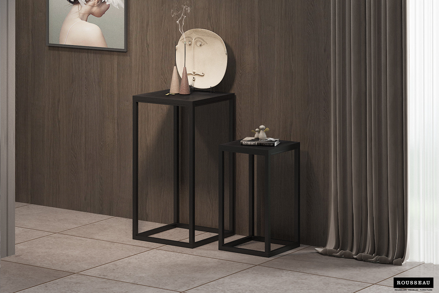 Bijzettafel 'Madeira' 2-delig Mango hout zwart