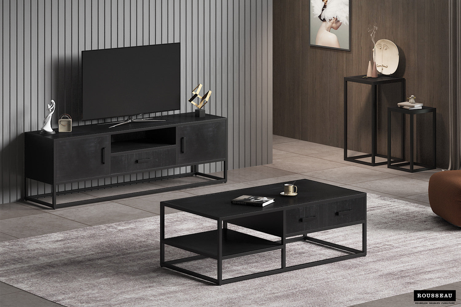 Bijzettafel 'Madeira' 2-delig Mango hout zwart