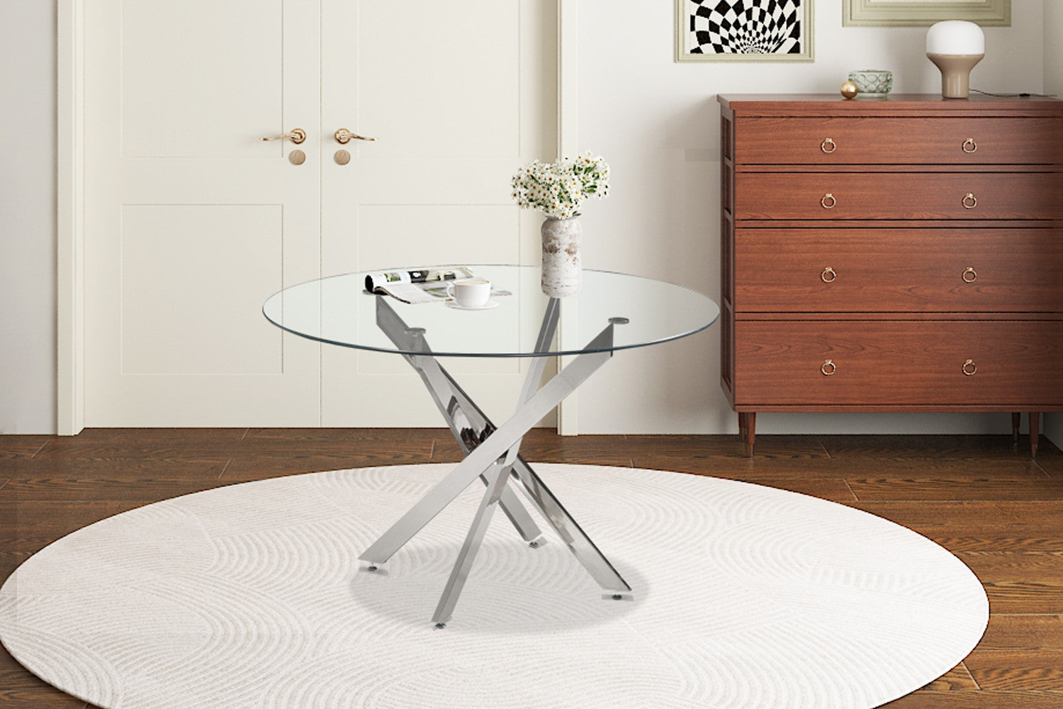 Tafel 'Lasi' 120 cm Rond Glas, Poten Chroom