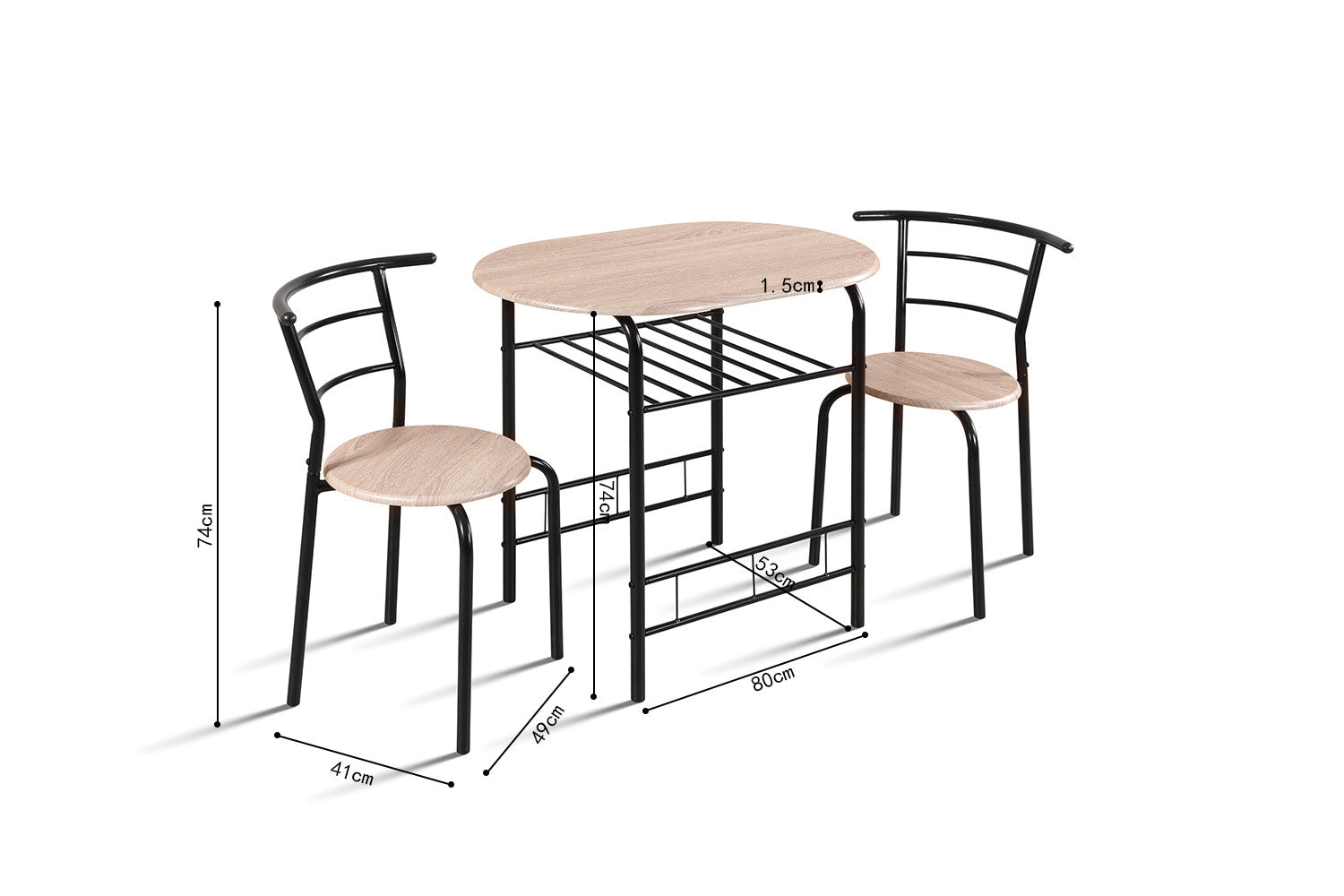 Tafelset 'Adam' Zwart metaal Decor sonoma