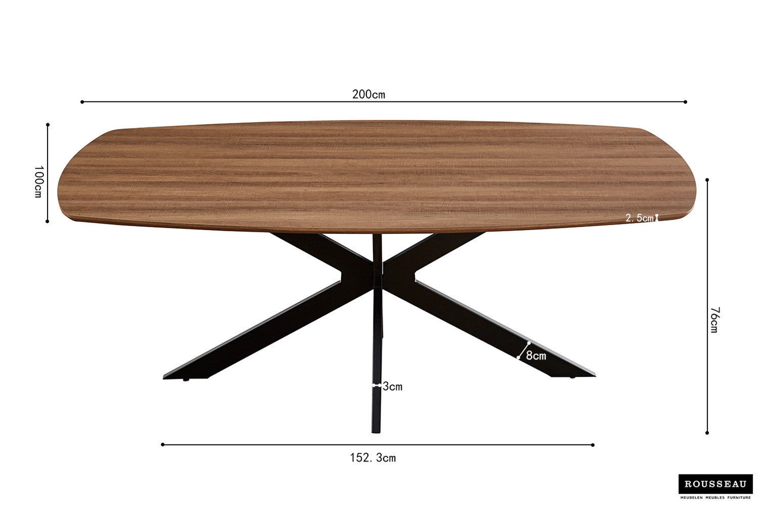 Tafel 'Aziz' 200 cm Deens Ovaal Decor Oude Eik