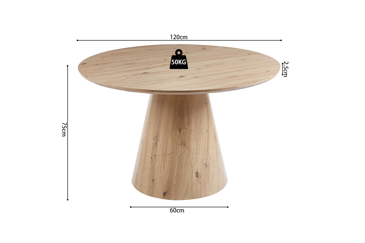 Tafel 'Tigo' 120 cm Rond Decor Oude eik