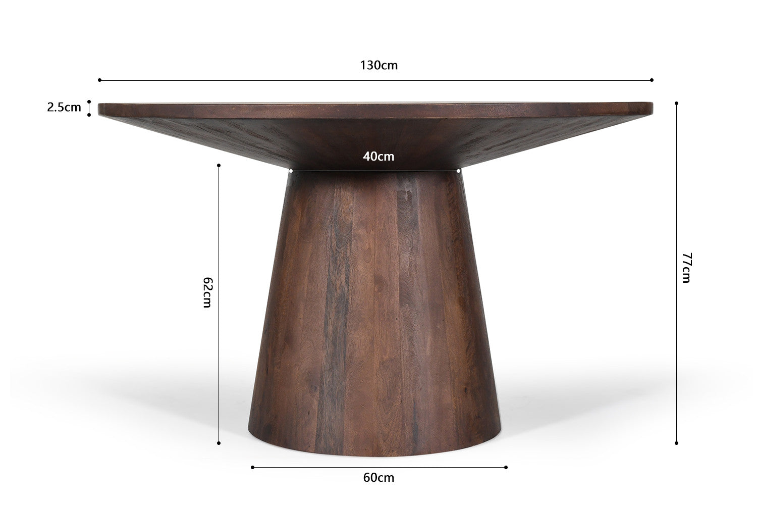Tafel 'Tommy' 130 cm Rond Mangohout Bruin