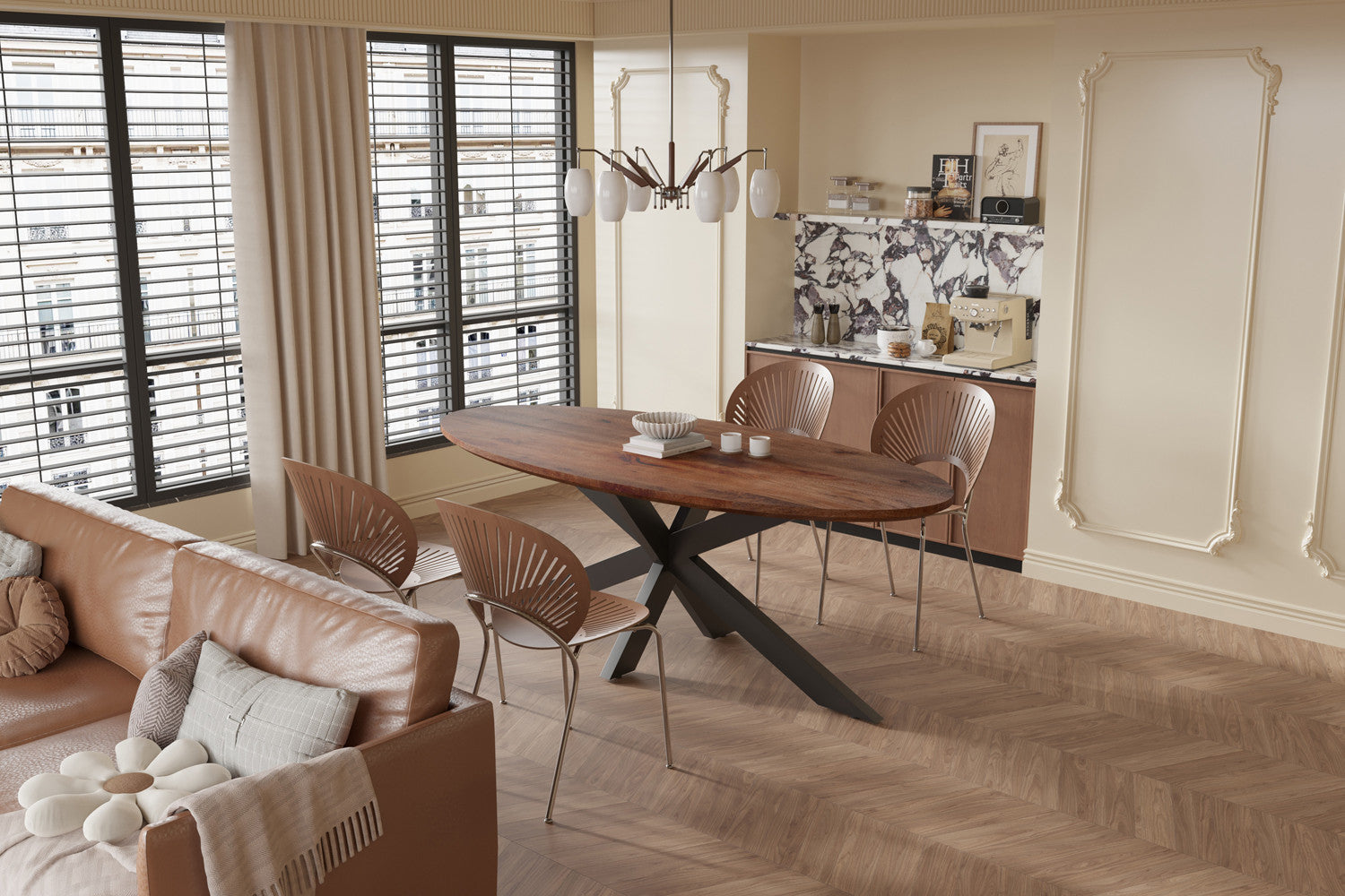 Tafel 'Tommy' 220x100 cm Ovaal Spider-Poot Mangohout Bruin