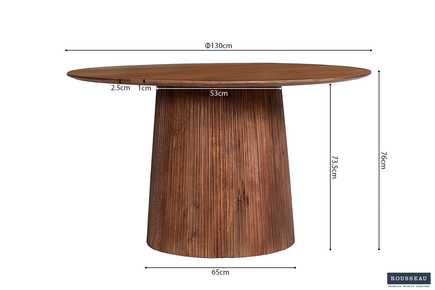 Tafel 'Miguel' 130 cm Rond Mangohout Lichtbruin