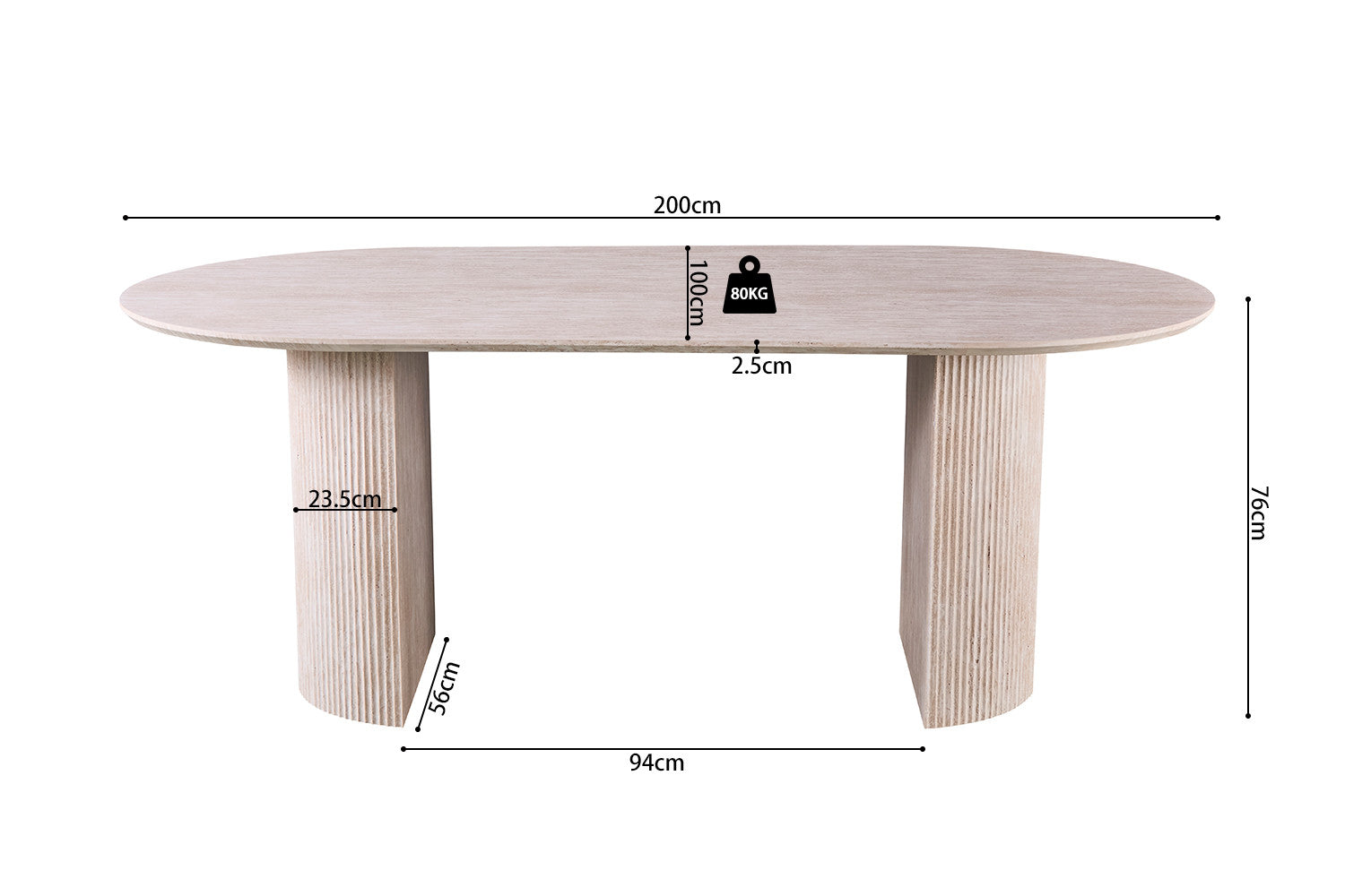 Tafel 'Lagos' 200 cm Ovaal Decor Travertin Beige