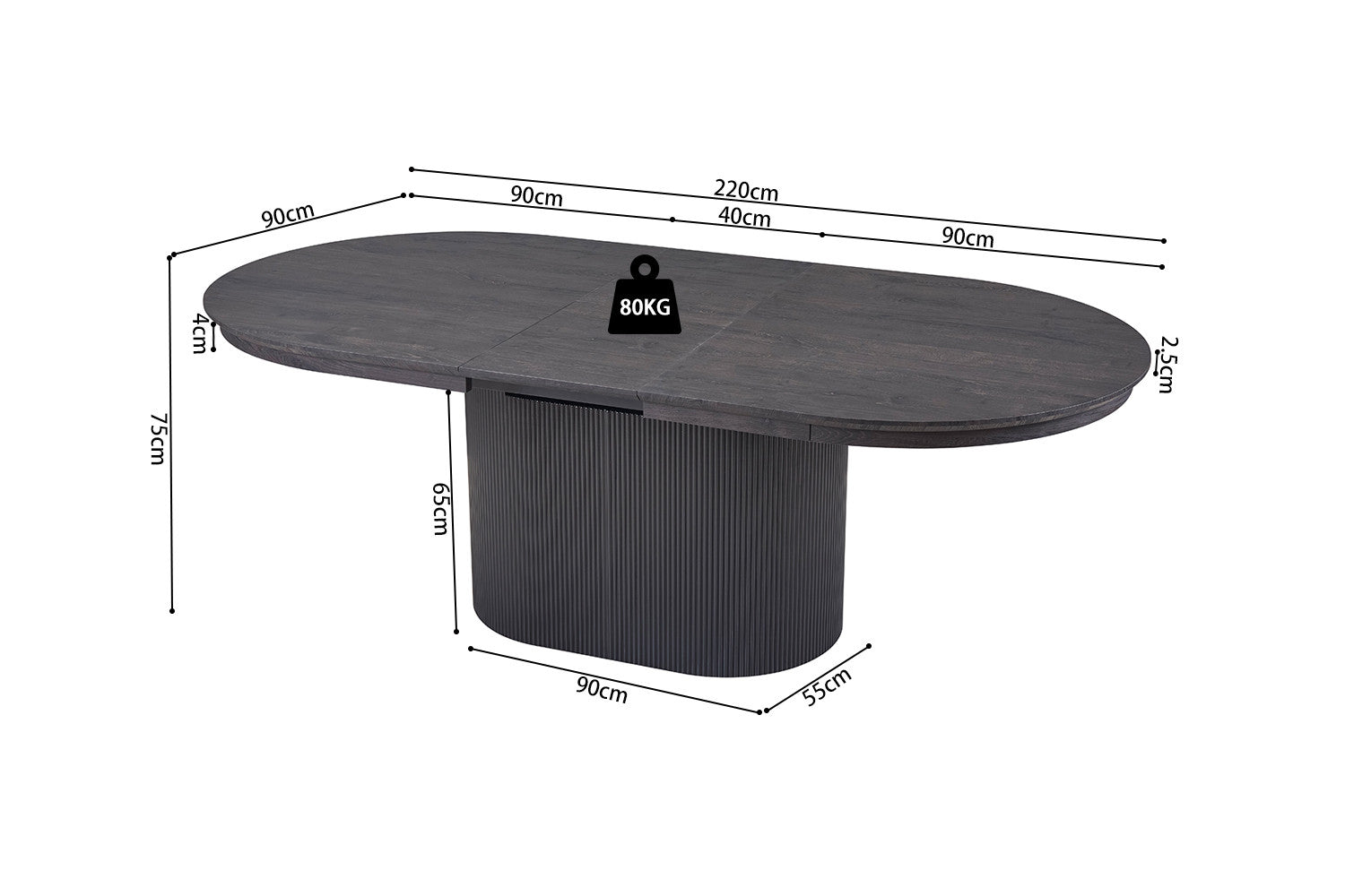 Uitschuifbare tafel 'Lagos' 180-220 cm Ovaal Decor Donkerbruin