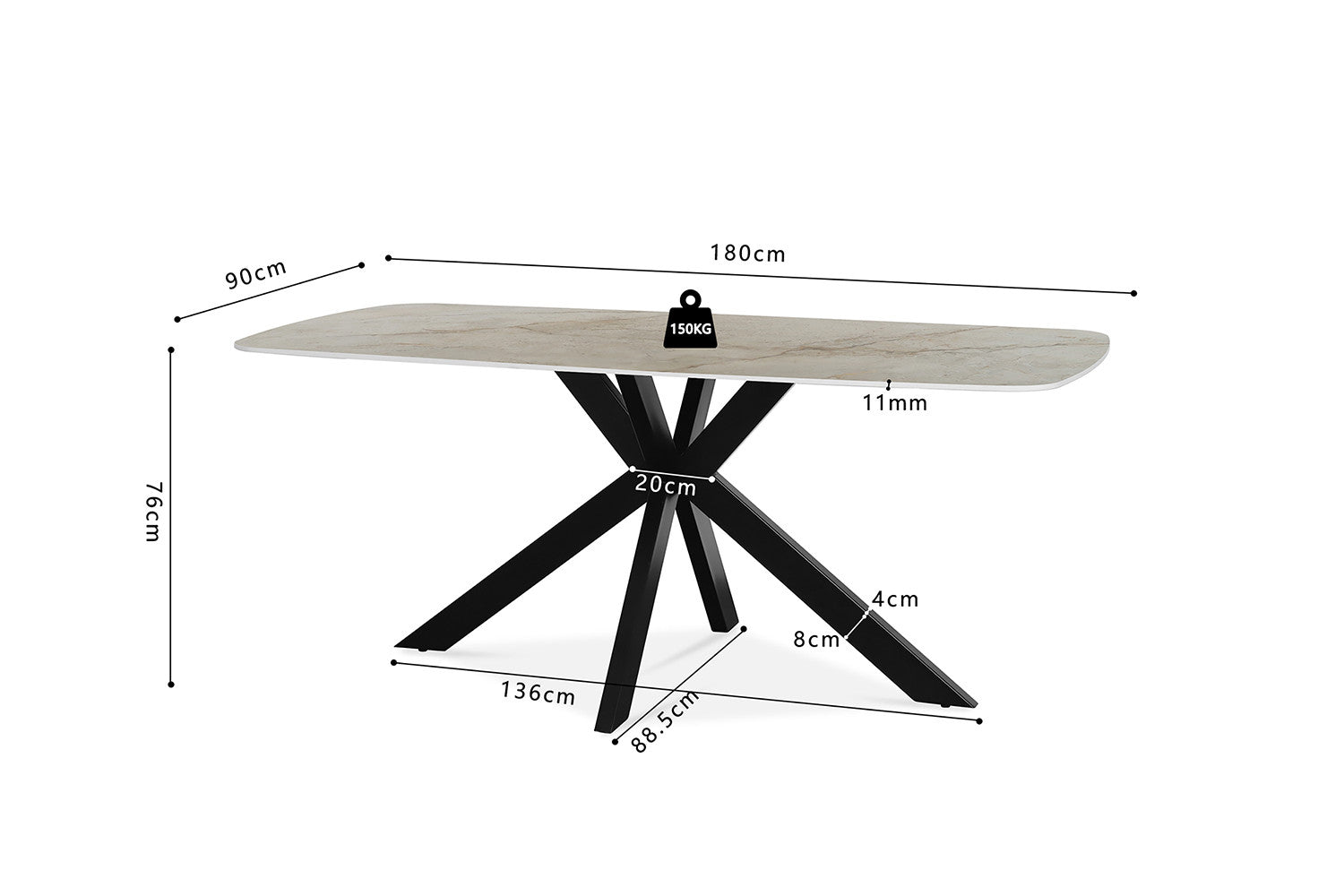 Tafel 'Apollo' 180 cm Deens Ovaal Glanzend Steen Shakespear Beige