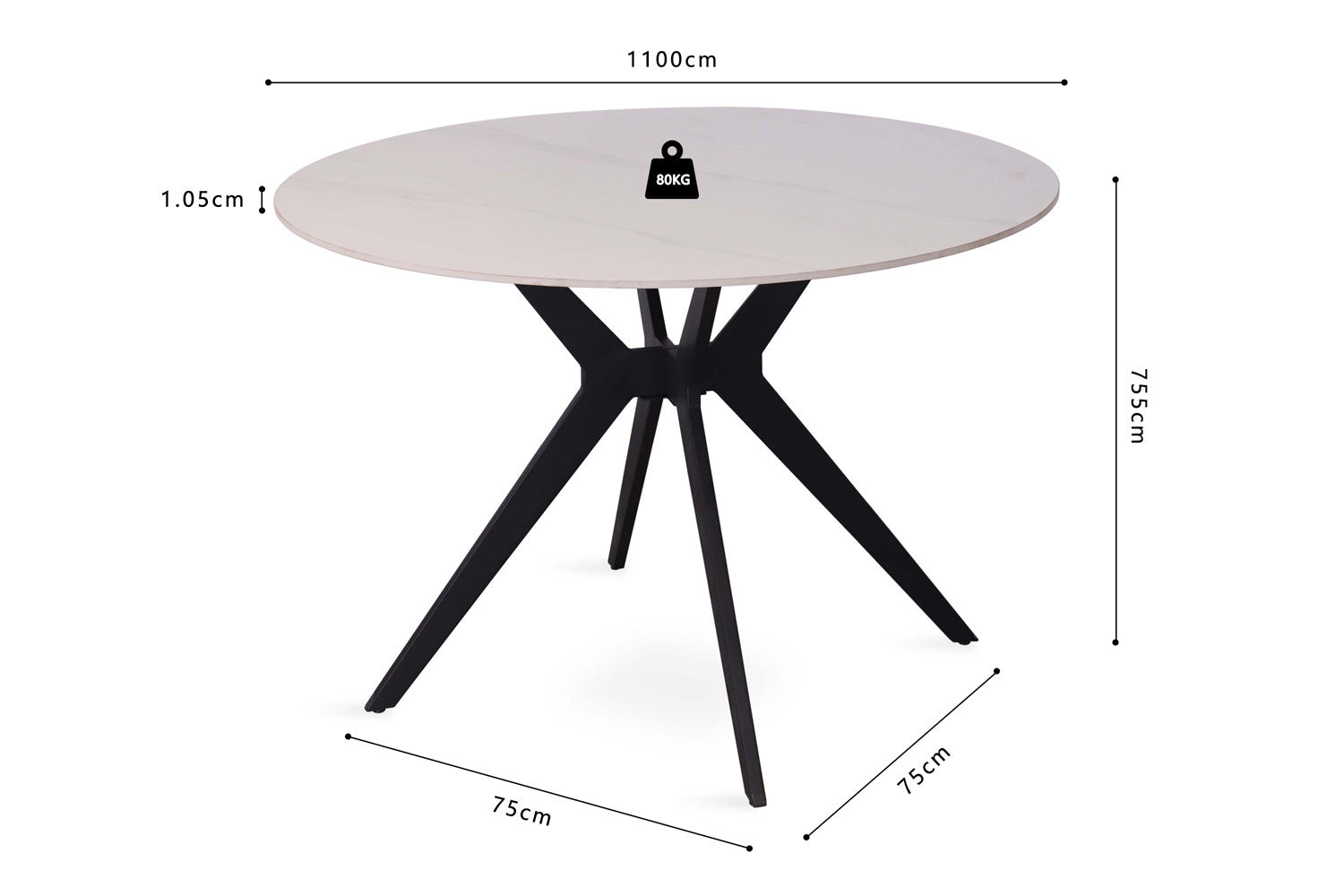 Tafel 'Apollo' 110 cm Rond Glanzend Steen Sneeuw Wit