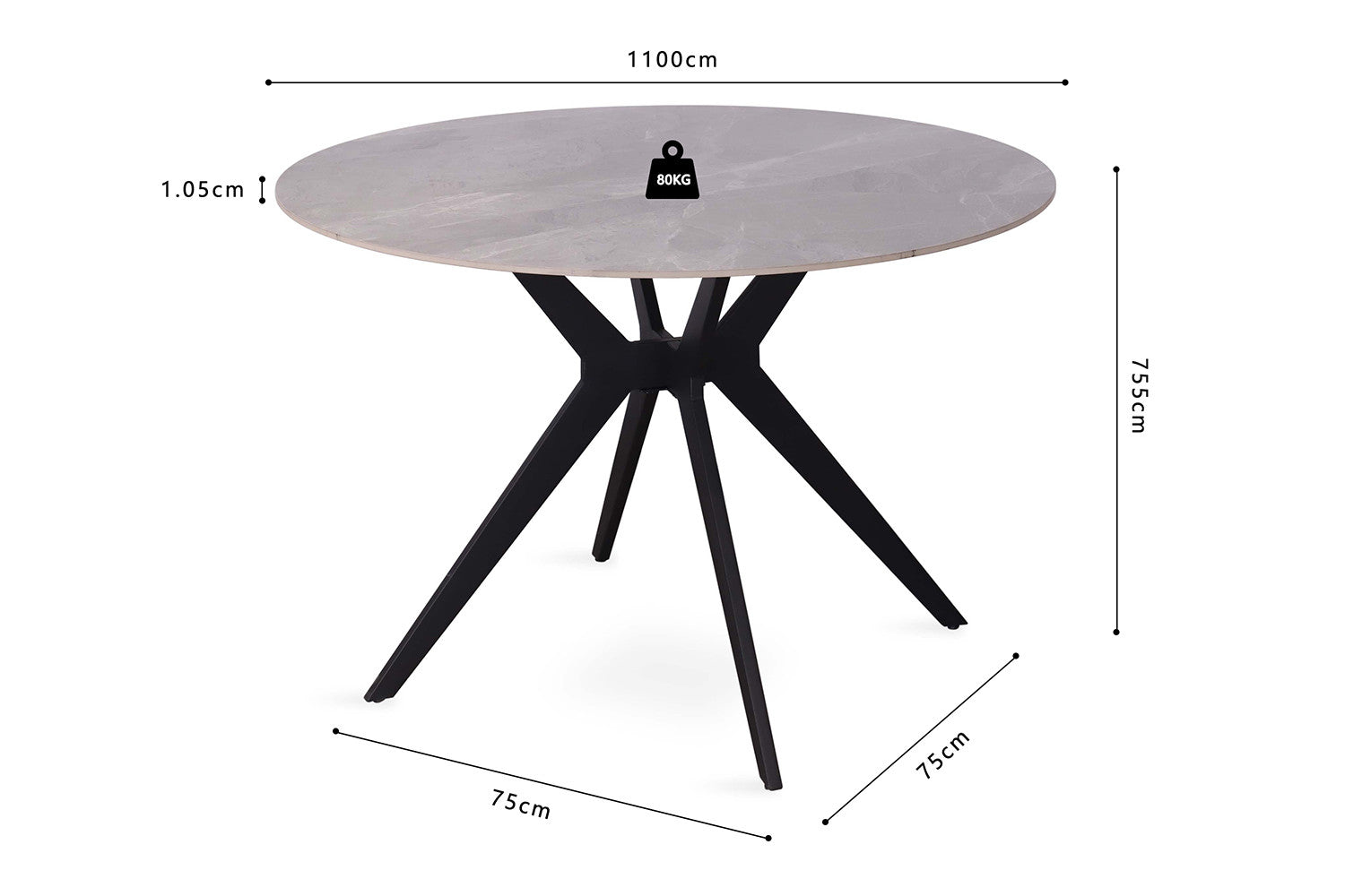 Tafel 'Apollo' 110 cm Rond Glanzend Steen Italiaans Grijs