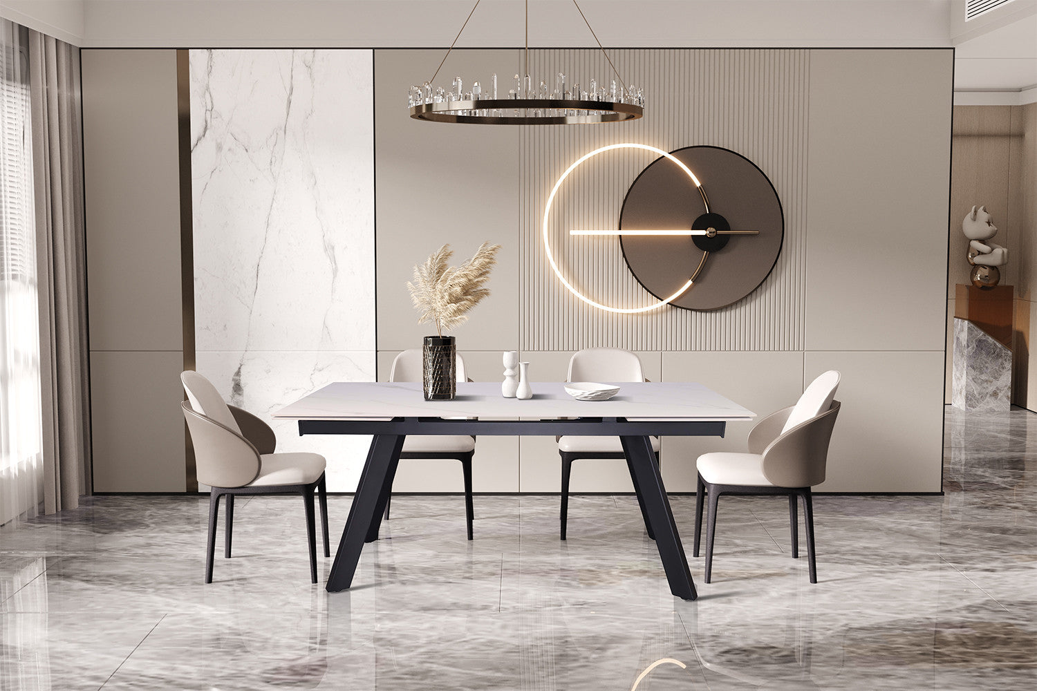 Uitschuifbare tafel 'Hera' 160-240 cm Rechthoekig Steen Wit