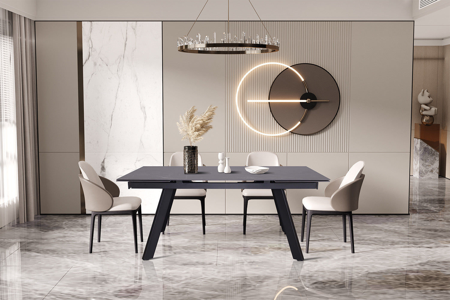 Uitschuifbare tafel 'Hera' 160-240 cm Rechthoekig Steen Zwart