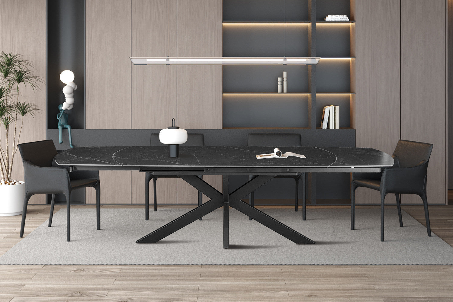 Uitschuifbare tafel 'Ares' 160-240 cm Deens Ovaal Steen Zwart