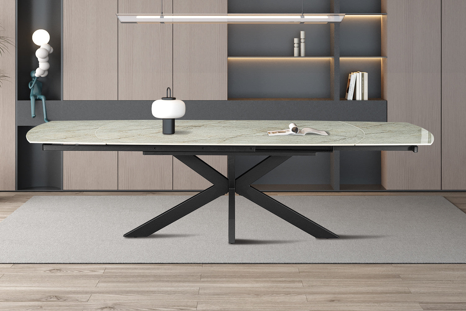 Uitschuifbare tafel 'Ares' 160-240 cm Deens Ovaal Glanzend Steen Beige