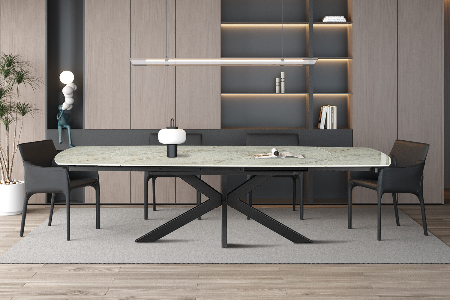 Uitschuifbare tafel 'Ares' 160-240 cm Deens Ovaal Glanzend Steen Beige