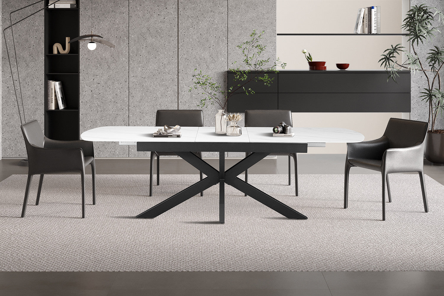 Uitschuifbare tafel 'Hestia' 180-220 cm Deens Ovaal Steen Wit